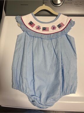 Light Blue Embroidered Patriotic Baby Romper by